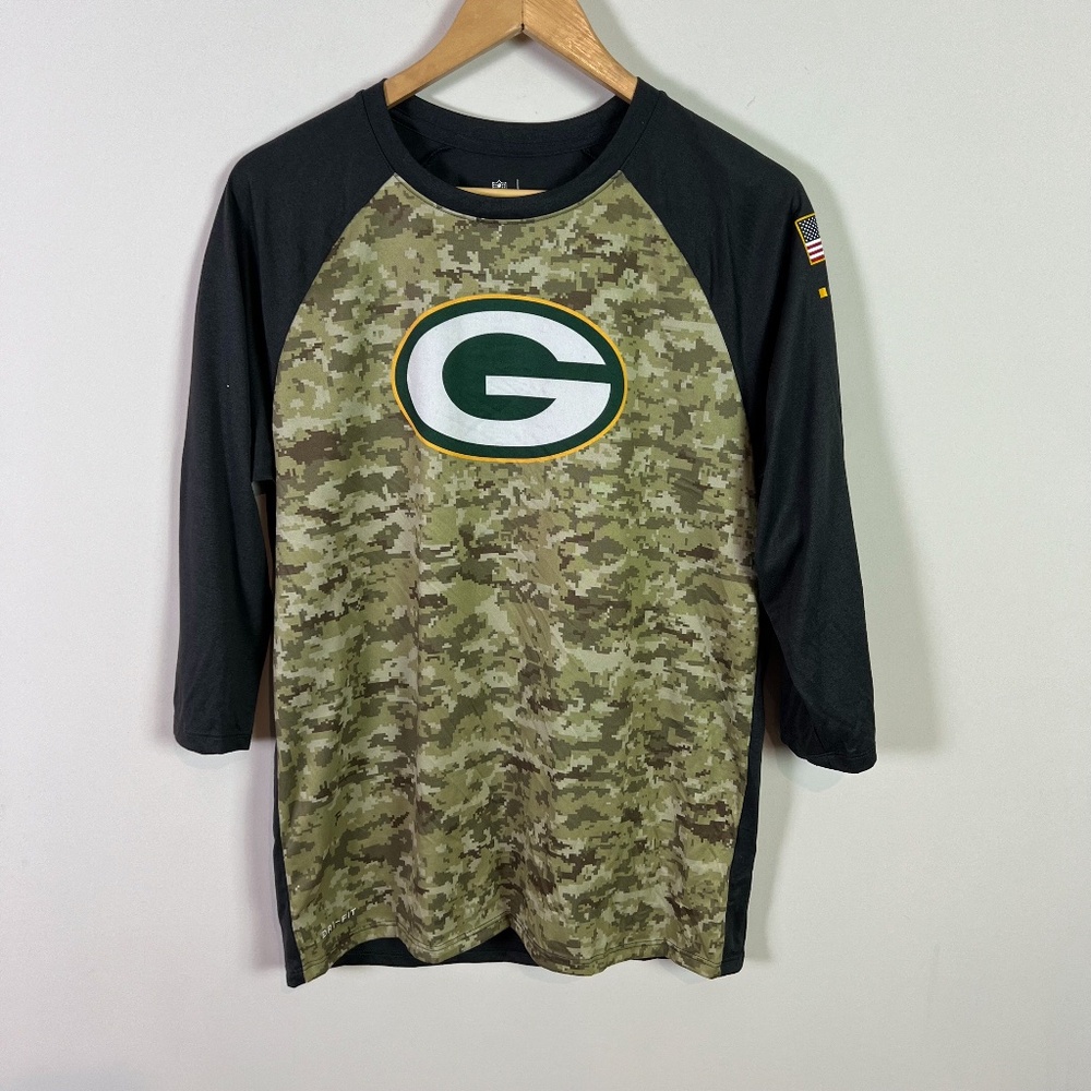 Nike On Field Apparel Mens Camo Green Bay Packers Shirt Athletic Cut NFL Offical